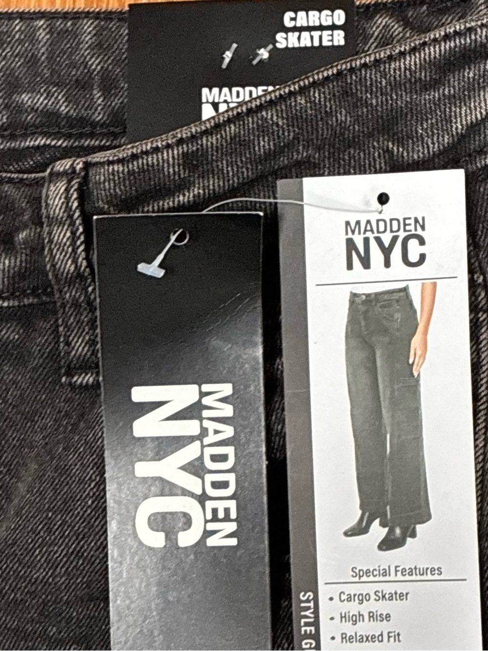 NWT Madden NYC Cargo Skater High Waist Wide-Leg Jeans in Washed Black Gray 4 - Picture 6 of 7